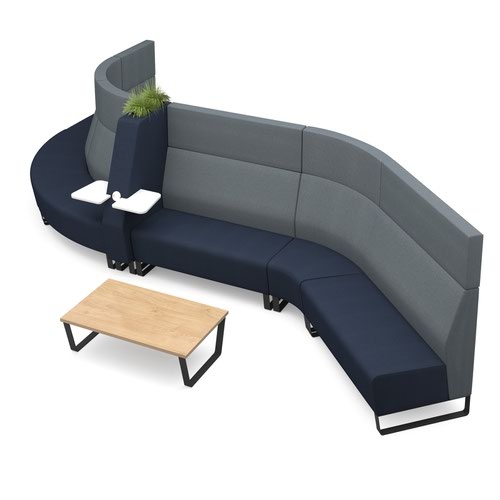 Encore modular double seater high back sofa with right hand arm and wooden sled frame - present grey seat with forecast grey back and arm