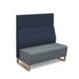 Encore modular double seater high back sofa with no arms and wooden sled frame - late grey seat with range blue back