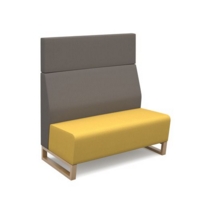 Encore modular double seater high back sofa with no arms and wooden sled frame - lifetime yellow seat with forecast grey back