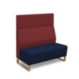 Encore modular double seater high back sofa with no arms and wooden sled frame - maturity blue seat with extent red back