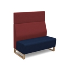 Encore modular double seater high back sofa with no arms and wooden sled frame - maturity blue seat with extent red back
