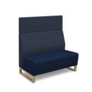 Encore modular double seater high back sofa with no arms and wooden sled frame - maturity blue seat with range blue back