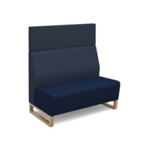 Encore modular double seater high back sofa with no arms and wooden sled frame - maturity blue seat with range blue back