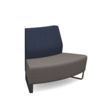 Encore modular double seater convex low back sofa with no arms and black sled frame - forecast grey seat with range blue back