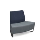 Encore modular double seater convex low back sofa with no arms and black sled frame - late grey seat with range blue back