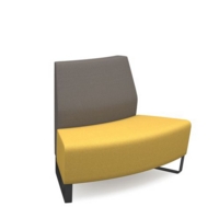 Encore modular double seater convex low back sofa with no arms and black sled frame - lifetime yellow seat with forecast grey back