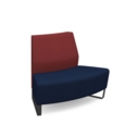 Encore modular double seater convex low back sofa with no arms and black sled frame - maturity blue seat with extent red back