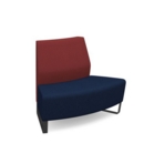 Encore modular double seater convex low back sofa with no arms and black sled frame - maturity blue seat with extent red back