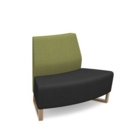 Encore modular double seater convex low back sofa with no arms and wooden sled frame - elapse grey seat with endurance green back