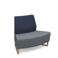 Encore modular double seater convex low back sofa with no arms and wooden sled frame - late grey seat with range blue back