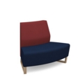 Encore modular double seater convex low back sofa with no arms and wooden sled frame - maturity blue seat with extent red back
