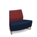 Encore modular double seater convex low back sofa with no arms and wooden sled frame - maturity blue seat with extent red back