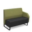 Encore modular double seater low back sofa with left hand arm and black sled frame - elapse grey seat with endurance green back and arm