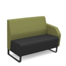 Encore modular double seater low back sofa with left hand arm and black sled frame - elapse grey seat with endurance green back and arm