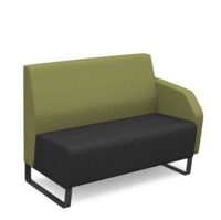 Encore modular double seater low back sofa with left hand arm and black sled frame - elapse grey seat with endurance green back and arm