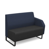 Encore modular double seater low back sofa with left hand arm and black sled frame - elapse grey seat with range blue back and arm