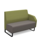 Encore modular double seater low back sofa with left hand arm and black sled frame - forecast grey seat with endurance green back and arm