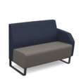Encore modular double seater low back sofa with left hand arm and black sled frame - forecast grey seat with range blue back and arm
