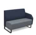 Encore modular double seater low back sofa with left hand arm and black sled frame - late grey seat with range blue back and arm
