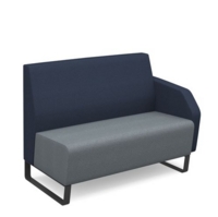 Encore modular double seater low back sofa with left hand arm and black sled frame - late grey seat with range blue back and arm