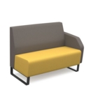 Encore modular double seater low back sofa with left hand arm and black sled frame - lifetime yellow seat with forecast grey back and arm