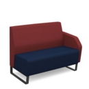 Encore modular double seater low back sofa with left hand arm and black sled frame - maturity blue seat with extent red back and arm