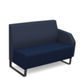 Encore modular double seater low back sofa with left hand arm and black sled frame - maturity blue seat with range blue back and arm