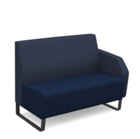 Encore modular double seater low back sofa with left hand arm and black sled frame - maturity blue seat with range blue back and arm