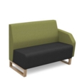 Encore modular double seater low back sofa with left hand arm and wooden sled frame - elapse grey seat with endurance green back and arm