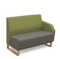 Encore modular double seater low back sofa with left hand arm and wooden sled frame - forecast grey seat with endurance green back and arm
