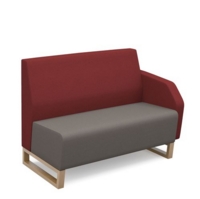 Encore modular double seater low back sofa with left hand arm and wooden sled frame - forecast grey seat with extent red back and arm