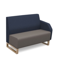 Encore modular double seater low back sofa with left hand arm and wooden sled frame - forecast grey seat with range blue back and arm