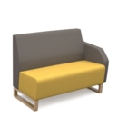 Encore modular double seater low back sofa with left hand arm and wooden sled frame - lifetime yellow seat with forecast grey back and arm