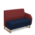 Encore modular double seater low back sofa with left hand arm and wooden sled frame - maturity blue seat with extent red back and arm