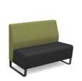 Encore modular double seater low back sofa with no arms and black sled frame - elapse grey seat with endurance green back