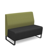 Encore modular double seater low back sofa with no arms and black sled frame - elapse grey seat with endurance green back
