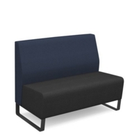 Encore modular double seater low back sofa with no arms and black sled frame - elapse grey seat with range blue back