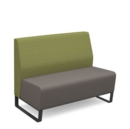 Encore modular double seater low back sofa with no arms and black sled frame - forecast grey seat with endurance green back