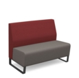 Encore modular double seater low back sofa with no arms and black sled frame - forecast grey seat with extent red back