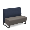 Encore modular double seater low back sofa with no arms and black sled frame - forecast grey seat with range blue back