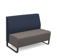 Encore modular double seater low back sofa with no arms and black sled frame - forecast grey seat with range blue back