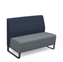 Encore modular double seater low back sofa with no arms and black sled frame - late grey seat with range blue back
