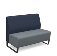 Encore modular double seater low back sofa with no arms and black sled frame - late grey seat with range blue back