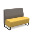 Encore modular double seater low back sofa with no arms and black sled frame - lifetime yellow seat with forecast grey back
