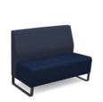 Encore modular double seater low back sofa with no arms and black sled frame - maturity blue seat with range blue back