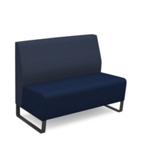 Encore modular double seater low back sofa with no arms and black sled frame - maturity blue seat with range blue back