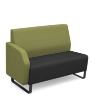 Encore modular double seater low back sofa with right hand arm and black sled frame - elapse grey seat with endurance green back and arm