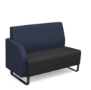 Encore modular double seater low back sofa with right hand arm and black sled frame - elapse grey seat with range blue back and arm
