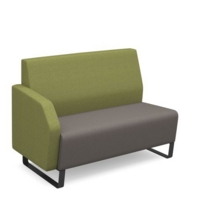 Encore modular double seater low back sofa with right hand arm and black sled frame - forecast grey seat with endurance green back and arm