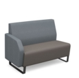 Encore modular double seater low back sofa with right hand arm and black sled frame - forecast grey seat with late grey back and arm